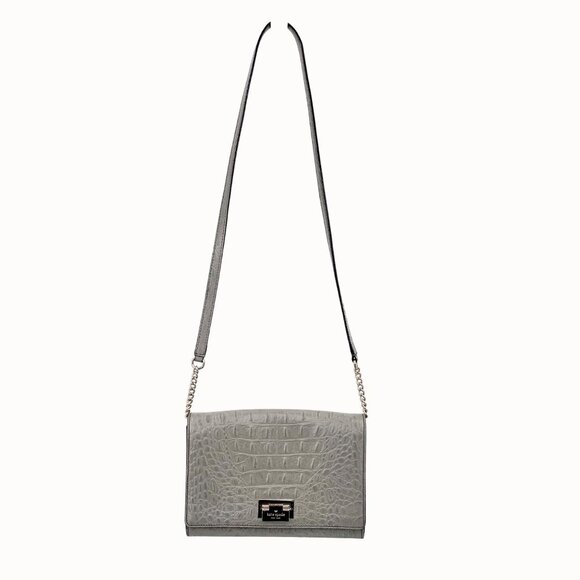 KATE SPADE HARWOOD PLACE FIONA GRAY CROC-EMBOSSED LEATHER CROSSBODY BAG PURSE - Picture 9 of 14